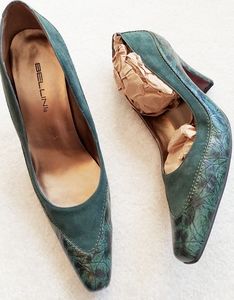 Vintage Bellini leather Alligator Skin Pattern Print embossed heels